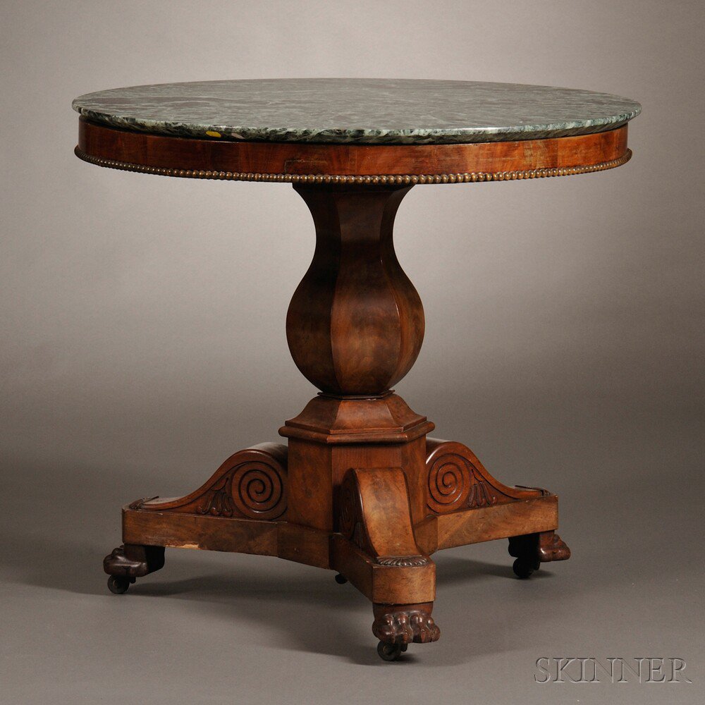 Appraisal: George IV William IV Mahogany-veneer Marble-top Center Table England early