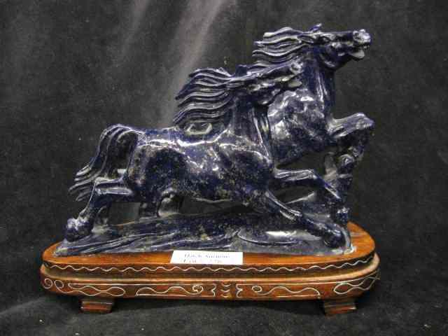 Appraisal: Chinese Carved Lapis Figurine of Two Horses '' long ''