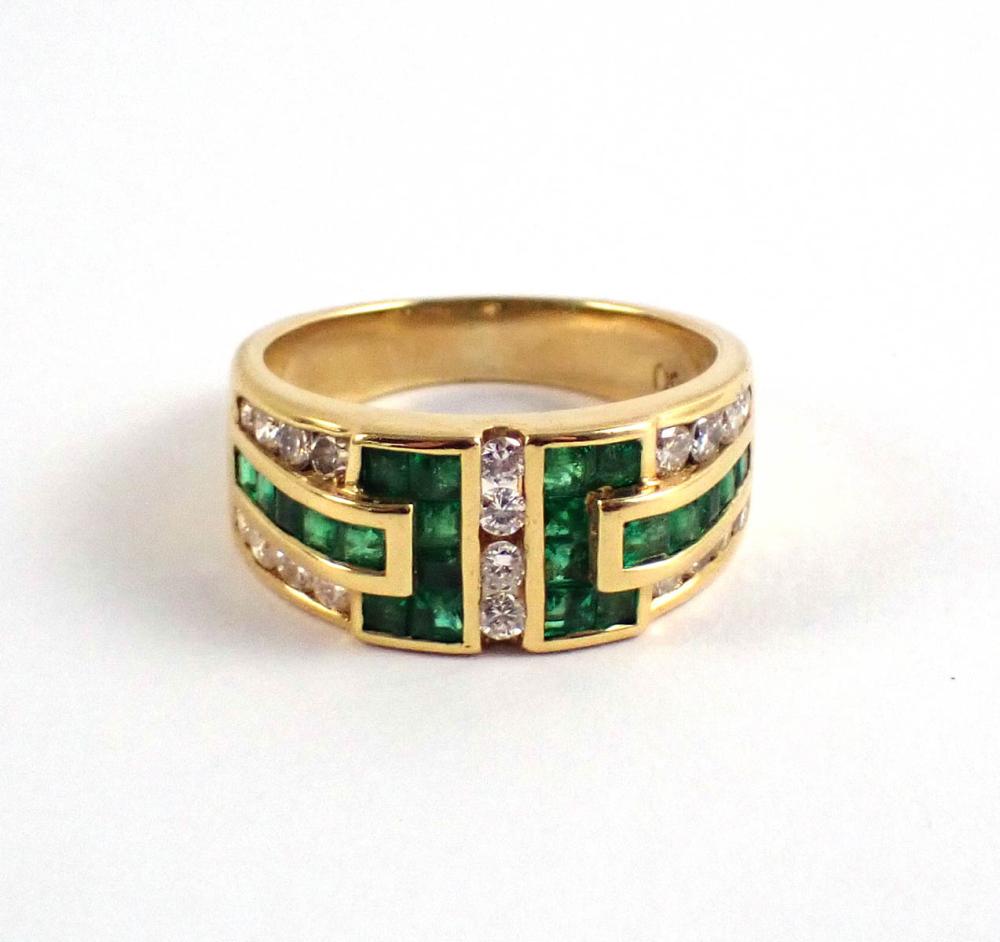 Appraisal: ART DECO EMERALD DIAMOND AND EIGHTEEN KARAT GOLD RING The