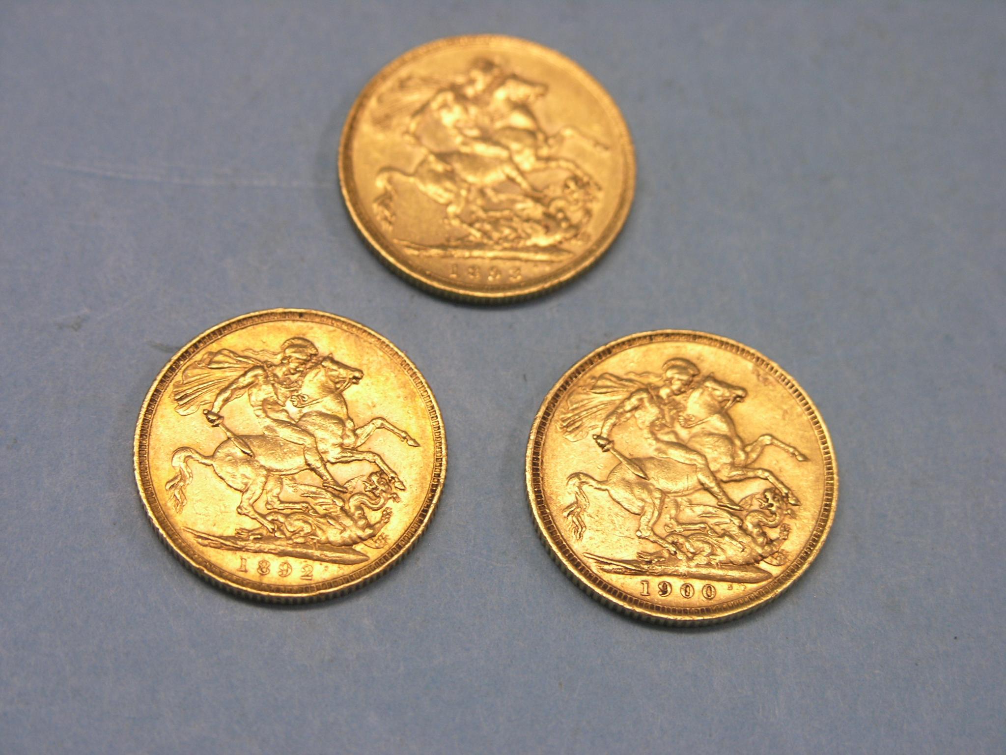 Appraisal: Three Victorian gold Sovereigns latter Melbourne mint