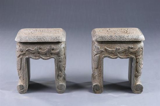 Appraisal: PAIR CHINESE GREYSTONE STOOLS Bird and foliate decoration - in