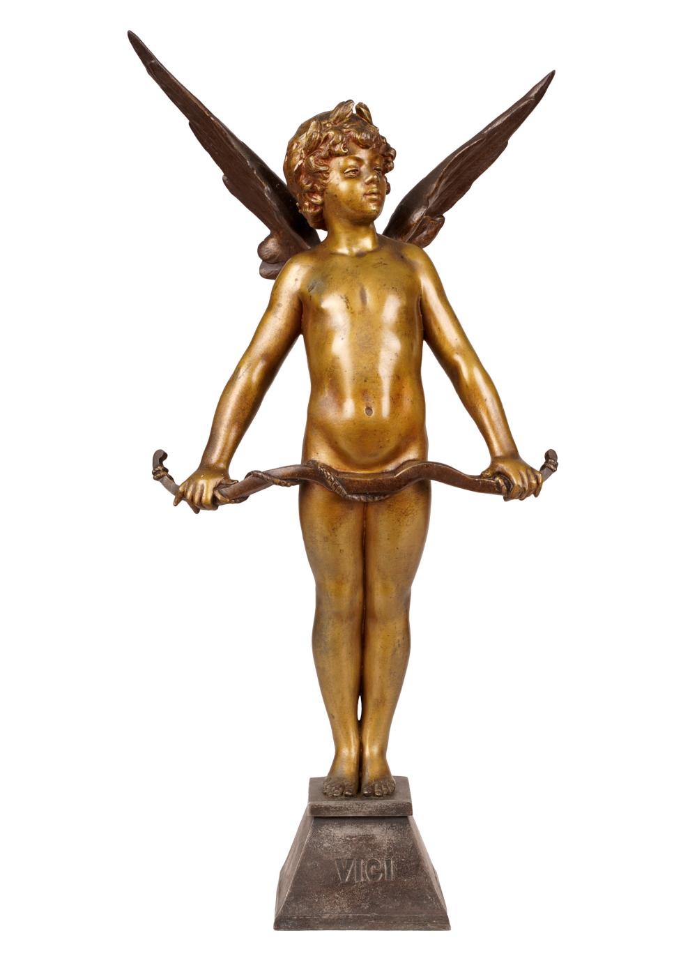 Appraisal: AFTER AUGUSTE MOREAU VICI CUPID WITH BOW bronze with an