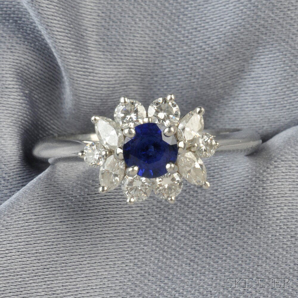 Appraisal: Platinum Sapphire and Diamond Ring Tiffany Co set with a