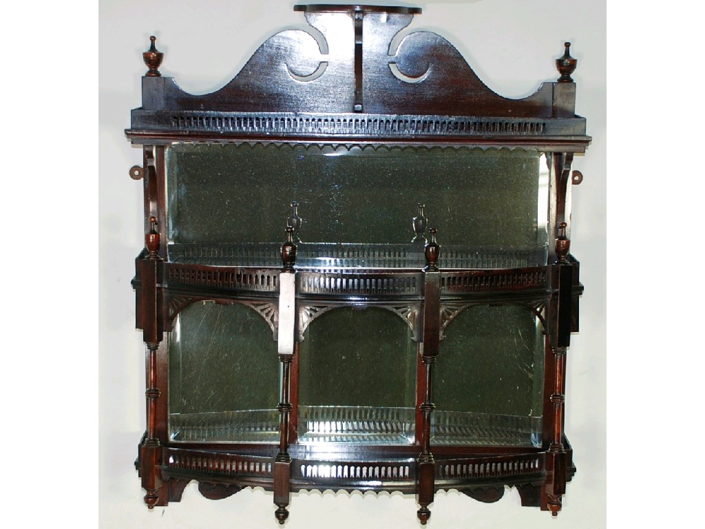 Appraisal: EDWARDIAN DARK STAINED SET OF MIRROR BACK MURAL DISPLAY SHELVES