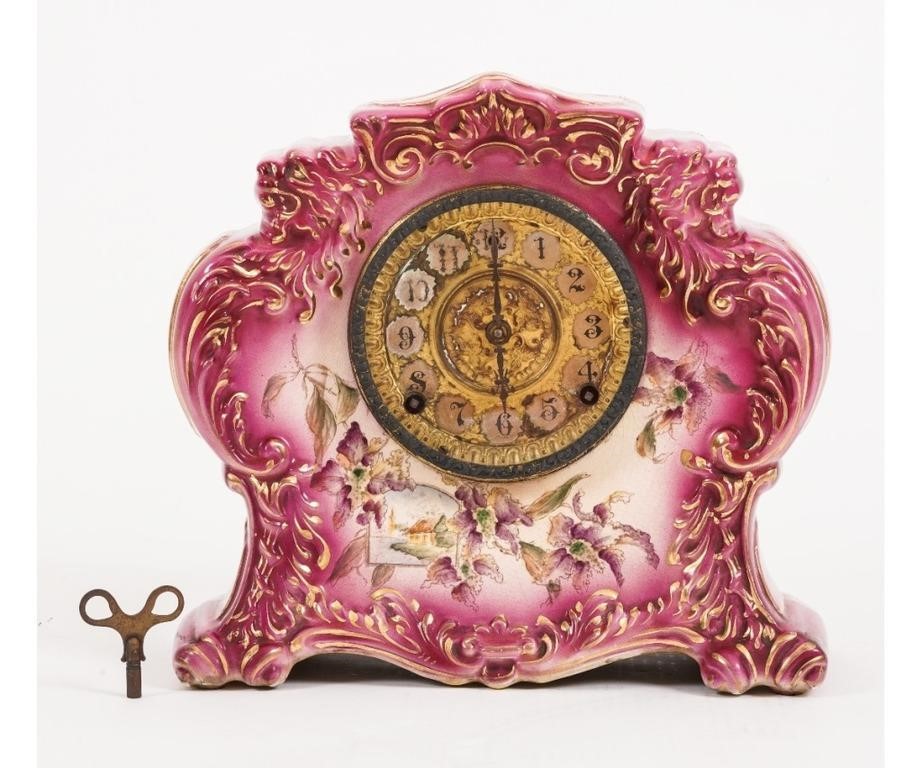 Appraisal: William Gilbert porcelain mantel clock h X w X d