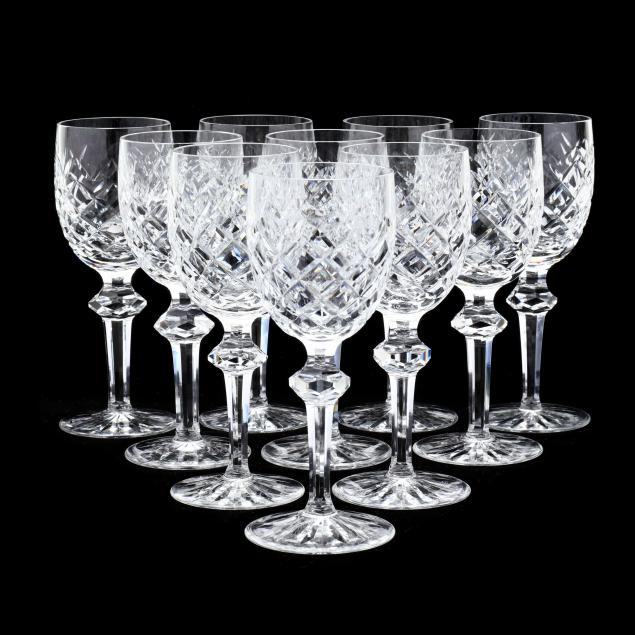 Appraisal: WATERFORD SET OF TEN POWERSCOURT CRYSTAL WINE STEMS Leaf and