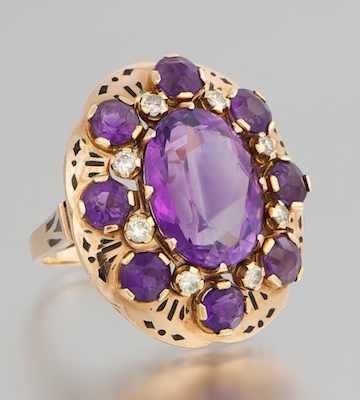 Appraisal: A Ladies' Gold Amethyst and Diamond Cocktail Ring k yellow