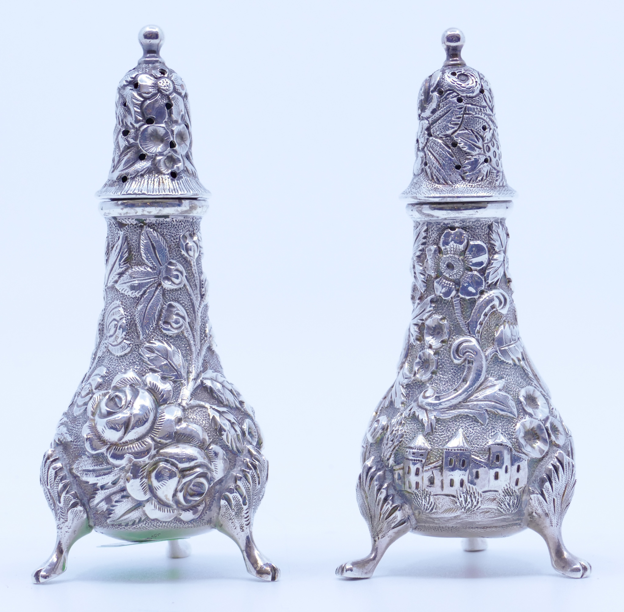 Appraisal: Pair Antique Sterling Repousse Shakers '' - Grams TW