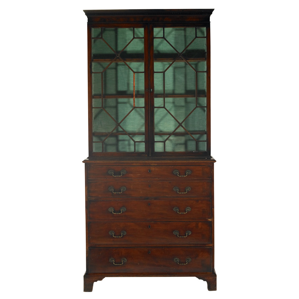 Appraisal: George III Mahogany Secretaire Bookcase fitted desk with three drawers