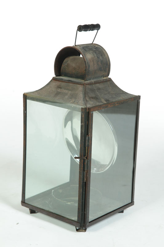 Appraisal: TIN LANTERN American nd half- th century Glass paned lantern