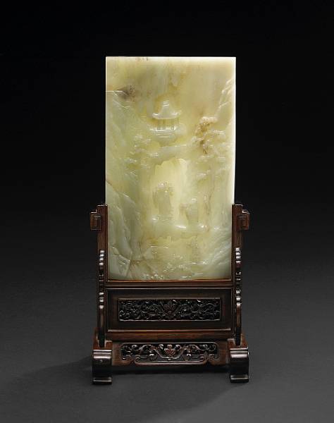 Appraisal: A fine pale greenish white jade plaque Qianlong Period The