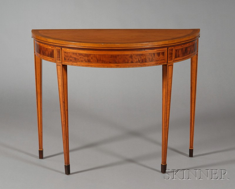 Appraisal: George III Mahogany Crossbanded Satinwood Demilune Game Table circa with