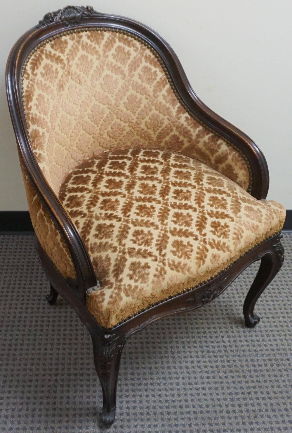 Appraisal: Louis XV Style Brocade and Nail Studded Upholstered Bergere H