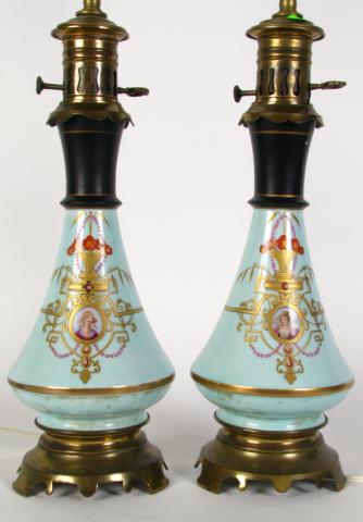 Appraisal: Pair of Porcelain Table Lamps with enameled decoration featuring portrait