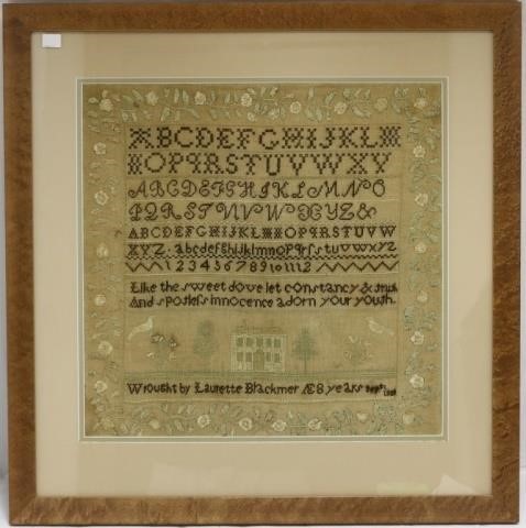 Appraisal: AMERICAN NEEDLEWORK SAMPLER WROUGHT BYLAURETTE BLACKMER AGED YEARS SEPTEMBER HAS