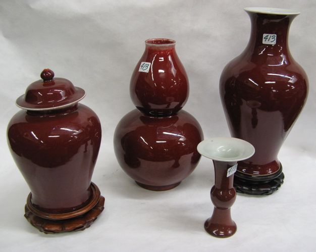 Appraisal: FOUR CHINESE SANG DE BOEUF PORCELAINS in deep cherry red