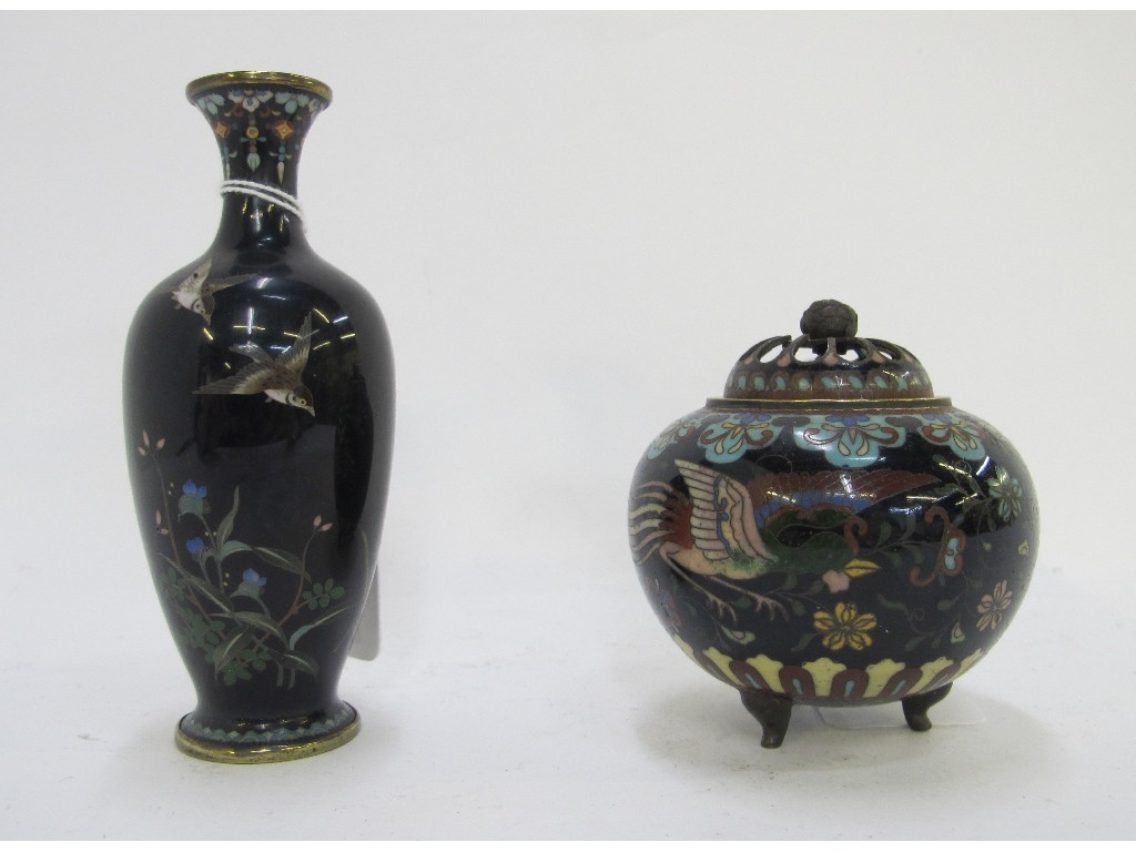 Appraisal: Small Cloisonne vase decorated with a pair of birds and