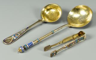 Appraisal: pcs Russian Enameled Parcel Gilt Flatware pieces Russian enameled gilt-silver