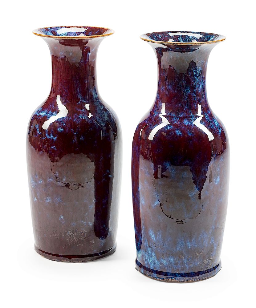 Appraisal: A Pair of Chinese Flambe Porcelain Vases A Pair of