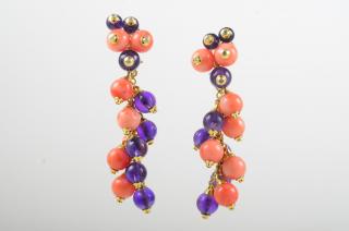 Appraisal: Coral Amethyst Diamond Ball Cluster Earrings Coral Amethyst ball with