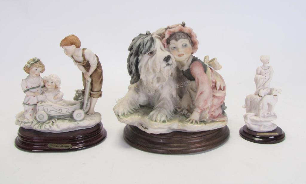 Appraisal: Three Giuseppe Armani Figural Groupings one depicting girl with sheepdog