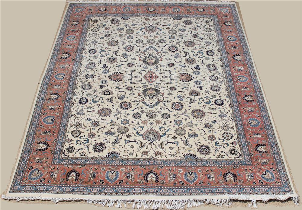 Appraisal: ORIENTAL TABRIZ WOOL RUG having a floral design on an