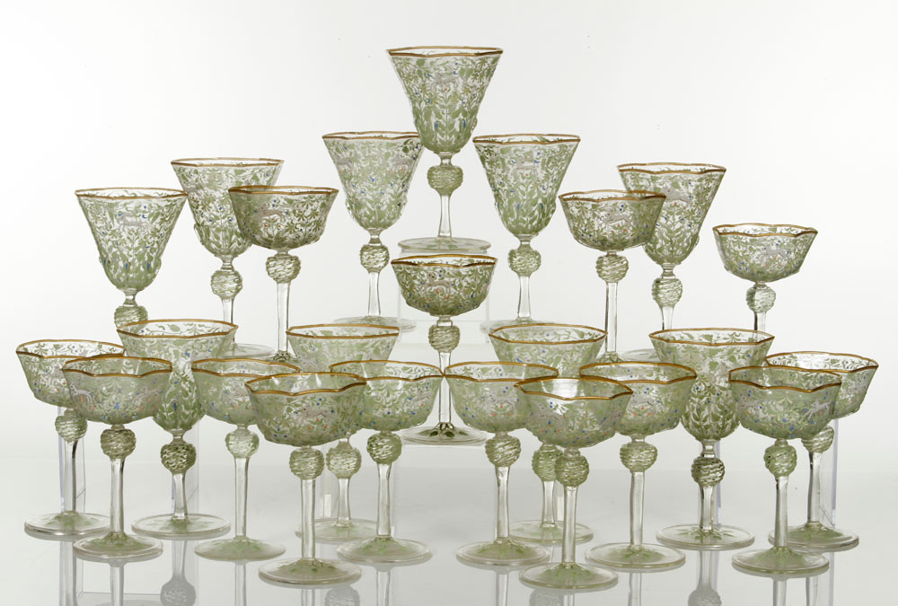 Appraisal: - Antique Venetian Enamel Stemware Antique Venetian stemware painted enamel