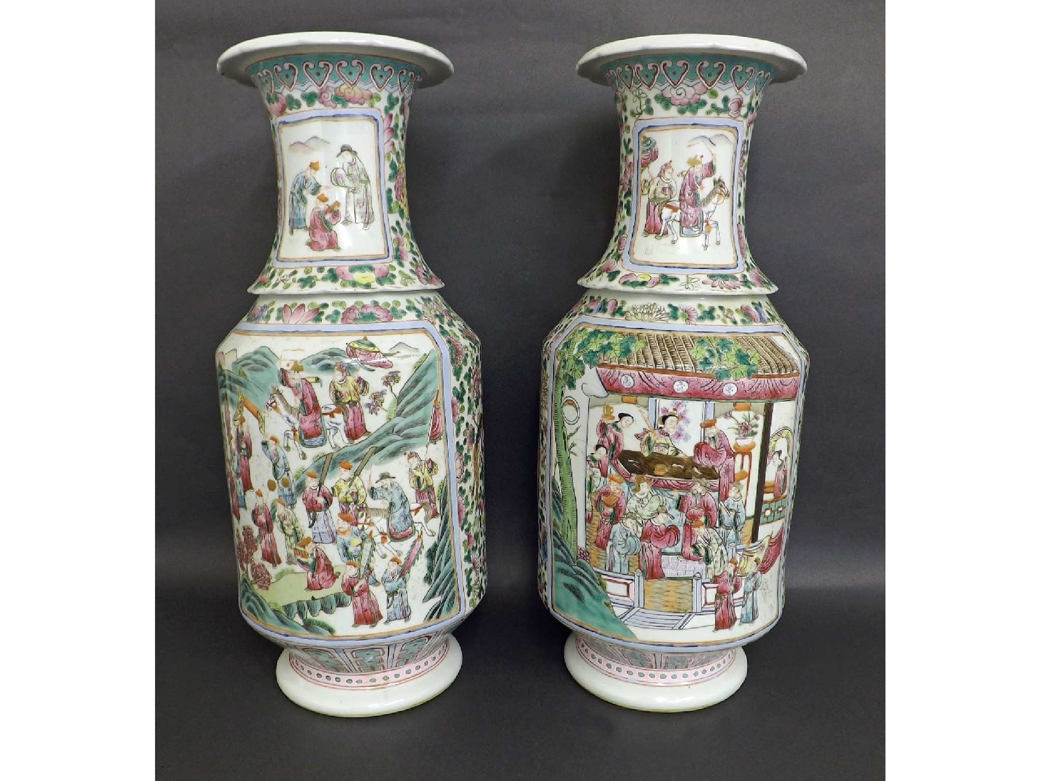 Appraisal: Pair of Chinese Canton famille rose baluster vases decorated with