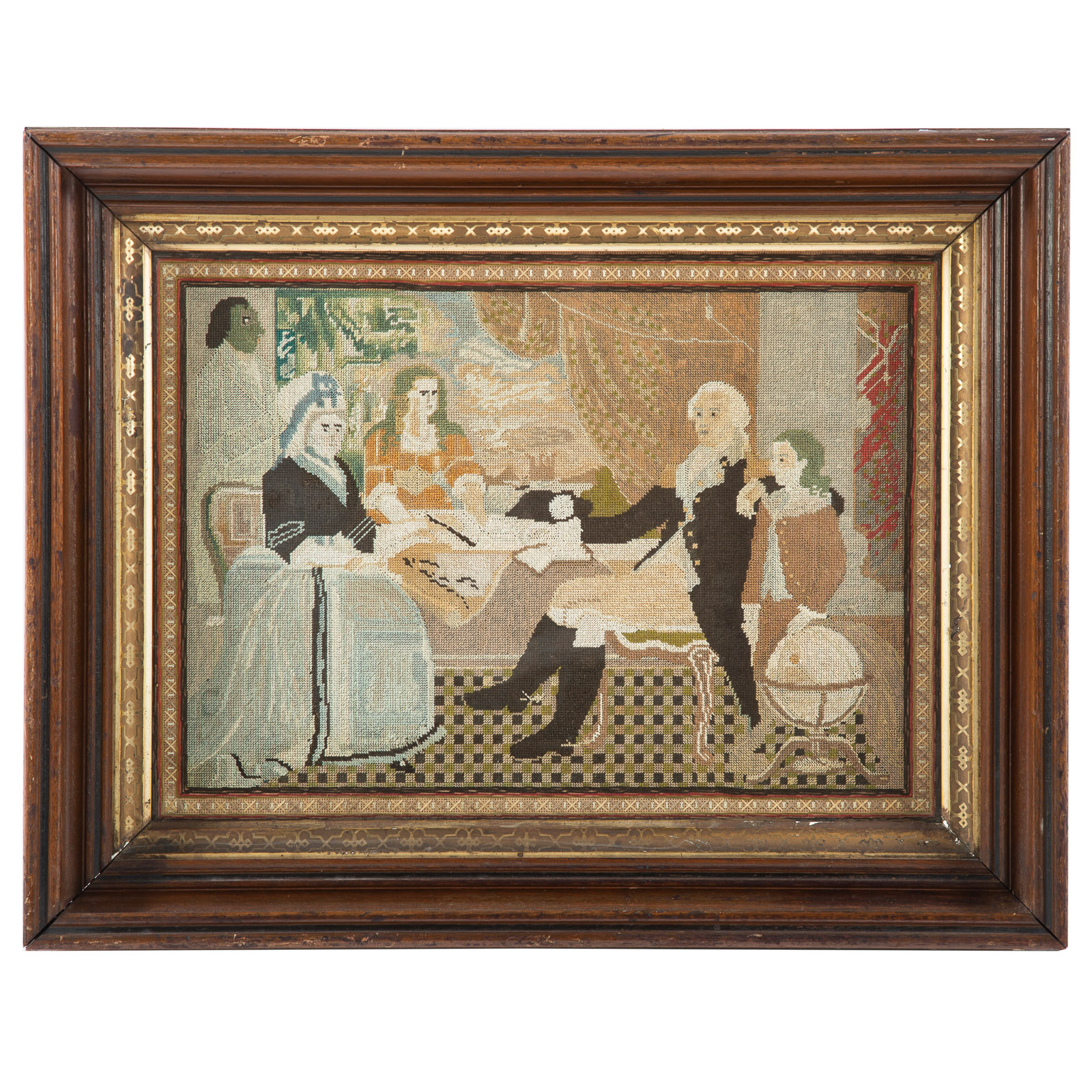 Appraisal: AFTER EDWARD SAVAGE WASHINGTON FAMILY PORTRAIT NEEDLEWORK Circa needlework x