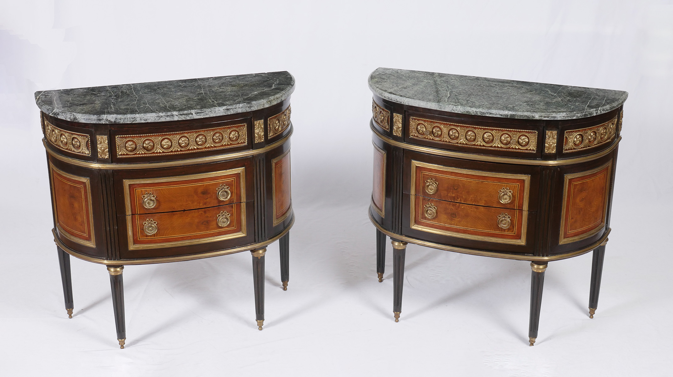 Appraisal: PAIR OF MARBLE TOP COMMODES -beveled green marble top -drawer