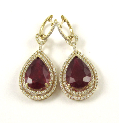 Appraisal: PAIR OF RUBY AND DIAMOND EARRINGS each k yellow gold