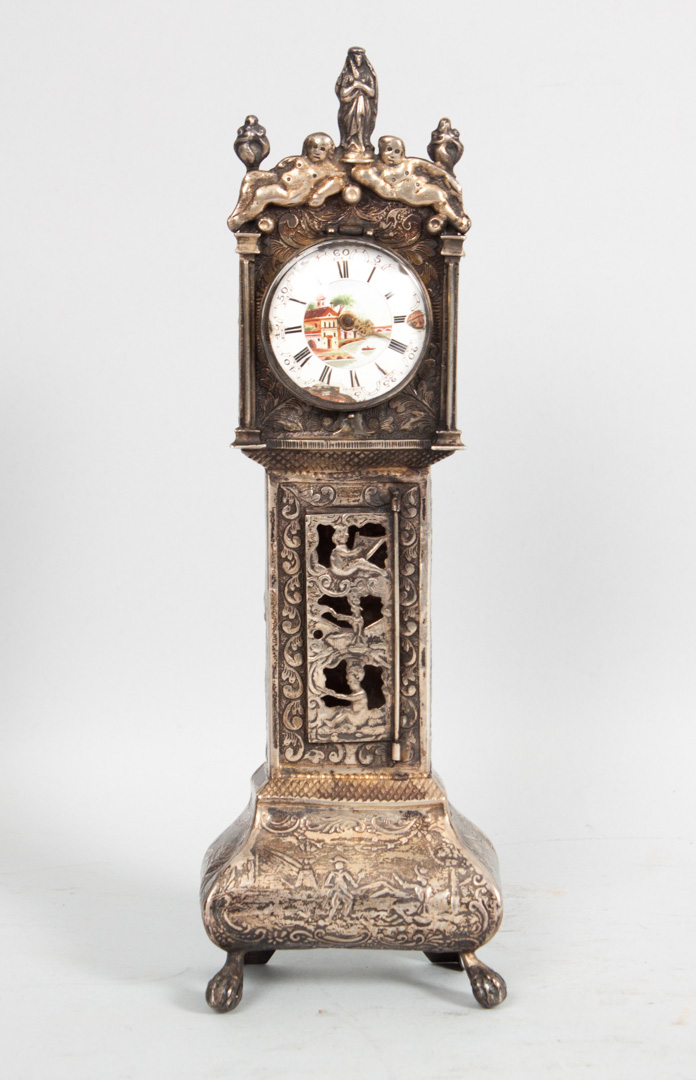 Appraisal: Dutch silver miniature tall-case clock circa containing an th century