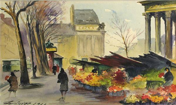 Appraisal: Fernand Guignier French - Flower market Place de la Madeleine