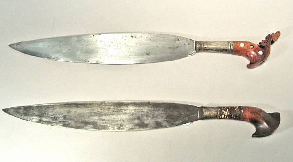 Appraisal: A lot of two silver-mounted Moro barongs Comprising Broad inch