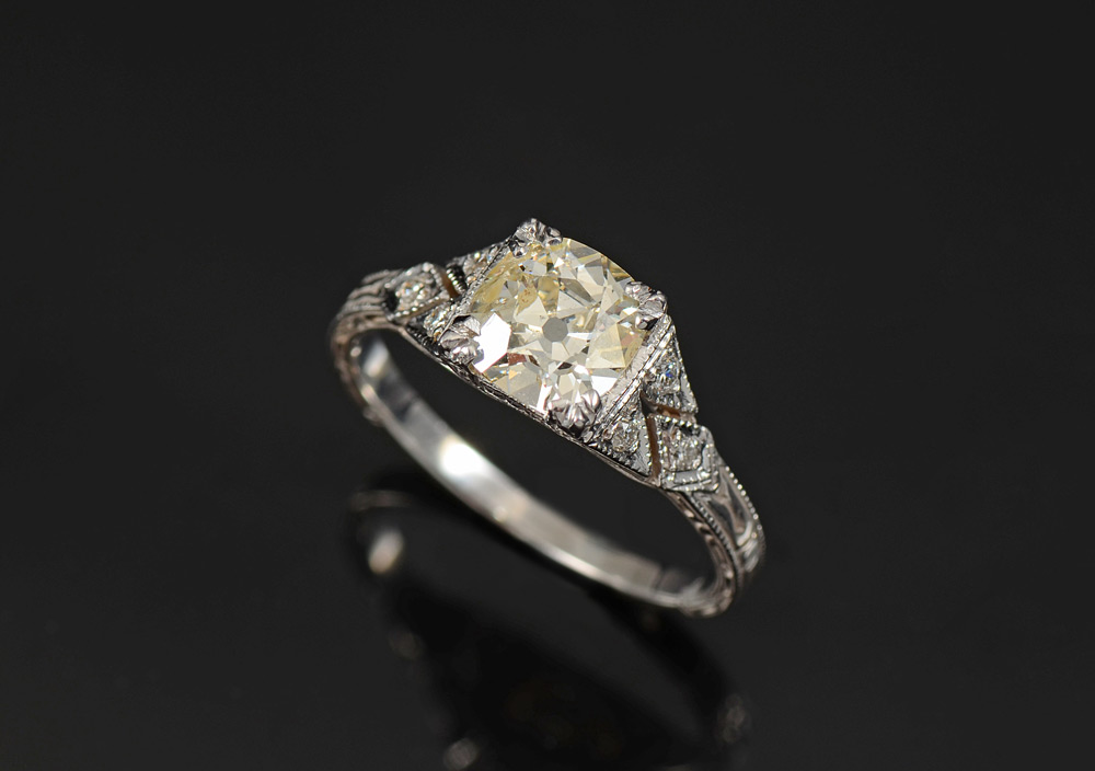 Appraisal: CT CENTER ANTIQUE CUSHION CUT DIAMOND RING K white gold