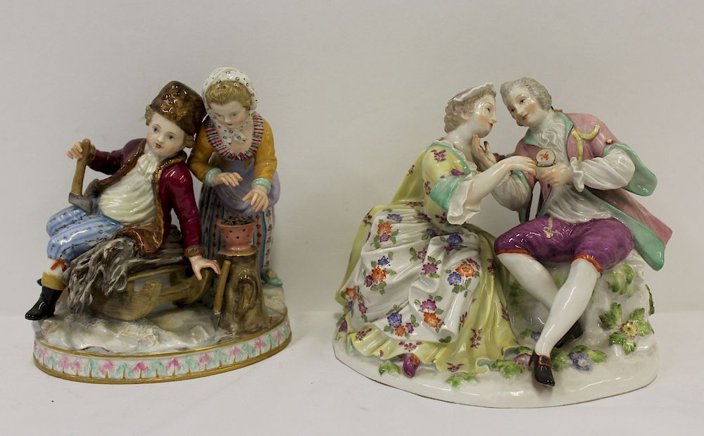 Appraisal: MEISSEN Lot of Porcelain Groupings The courting couple x and