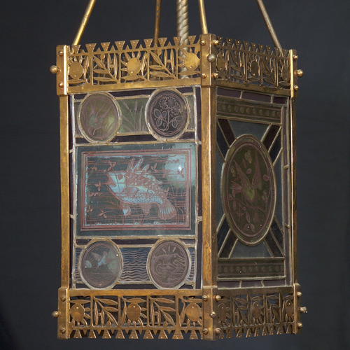 Appraisal: Aesthetic Movement hall lantern American th c with pierced bronze