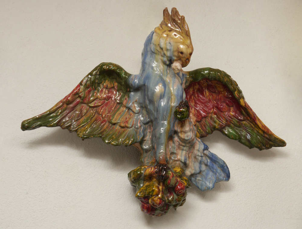 Appraisal: LARGE WALL MOUNTED MAJOLICA PARROT Ceramic figure of a parrot