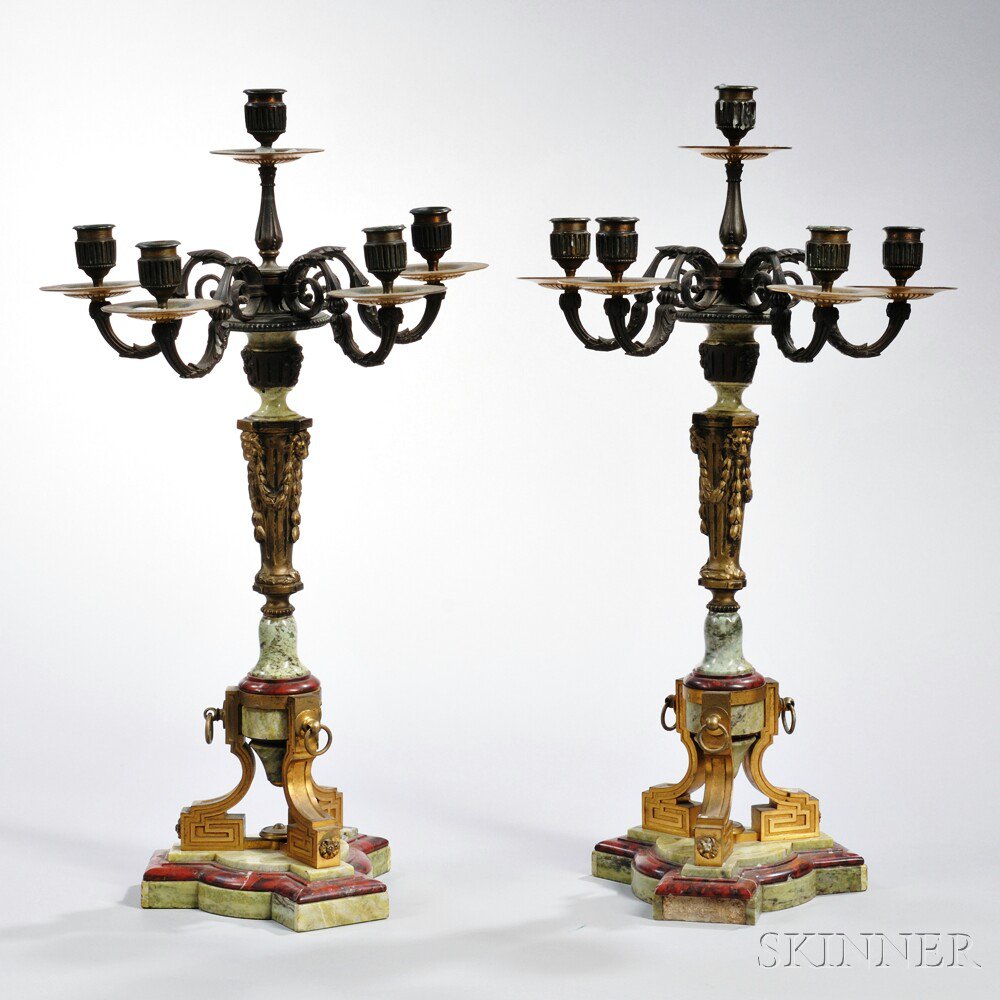 Appraisal: Pair of Bronze and Marble Candelabra Continental th century each