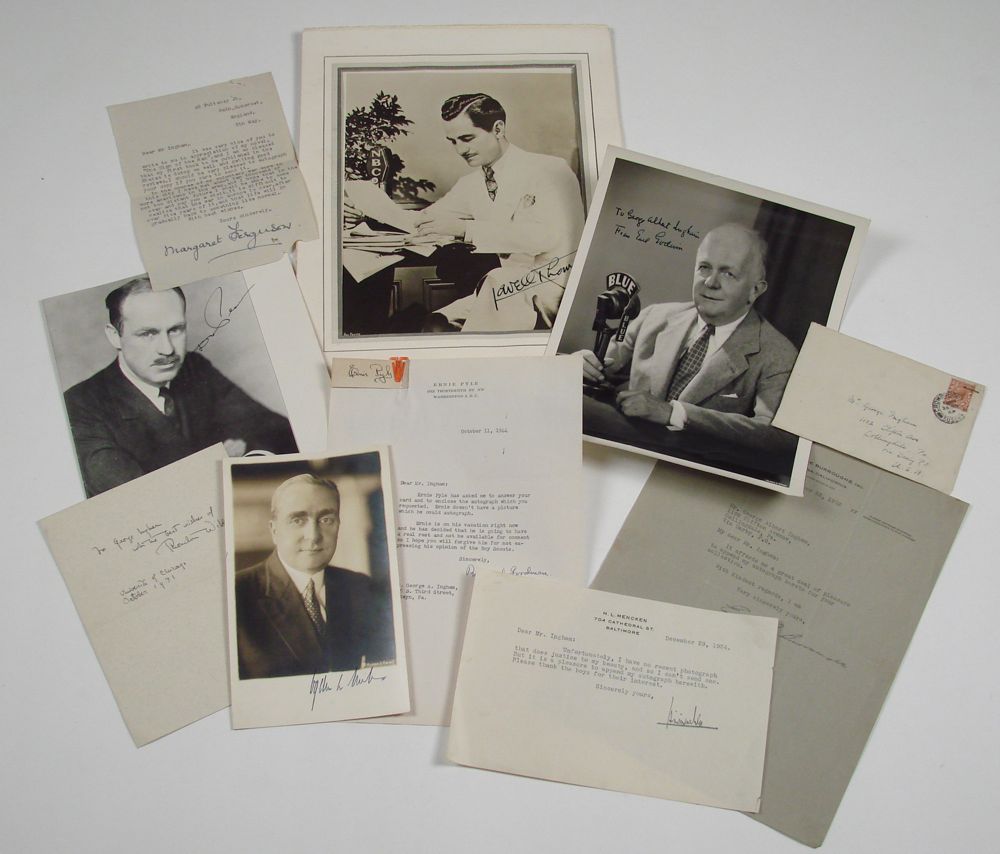 Appraisal: TEN SIGNED PHOTOGRAPHS LETTERS AND NOTES OF AUTHORS RADIO AND