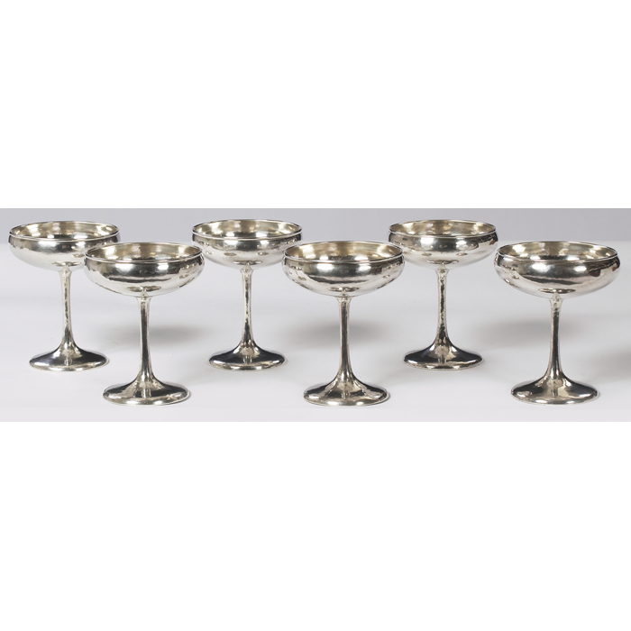 Appraisal: Kalo goblets set of six stemmed form in hammered silver