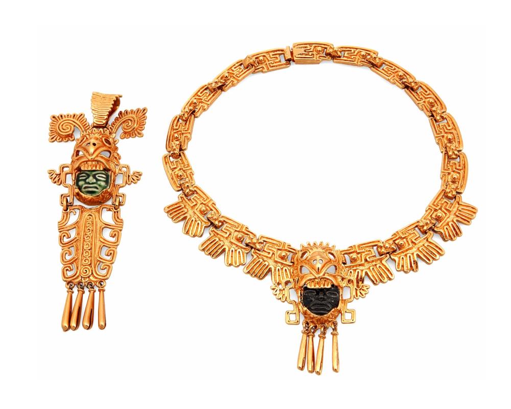 Appraisal: A group of Salvador Teran Aztec-motif jewelry for Marbel Salvador