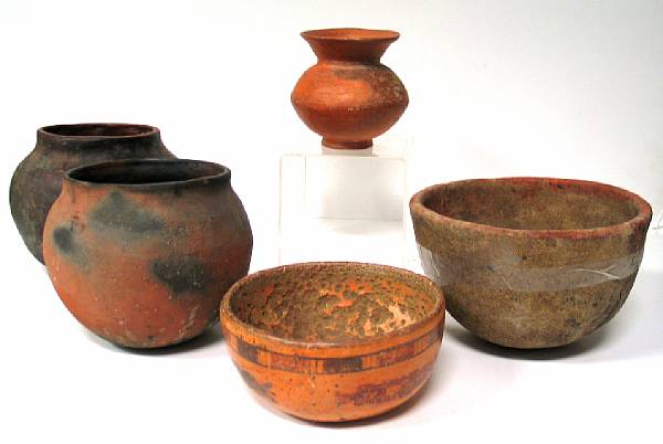 Appraisal: Five ethnographic pottery items Including a Mayan polychrome bowl Puebla