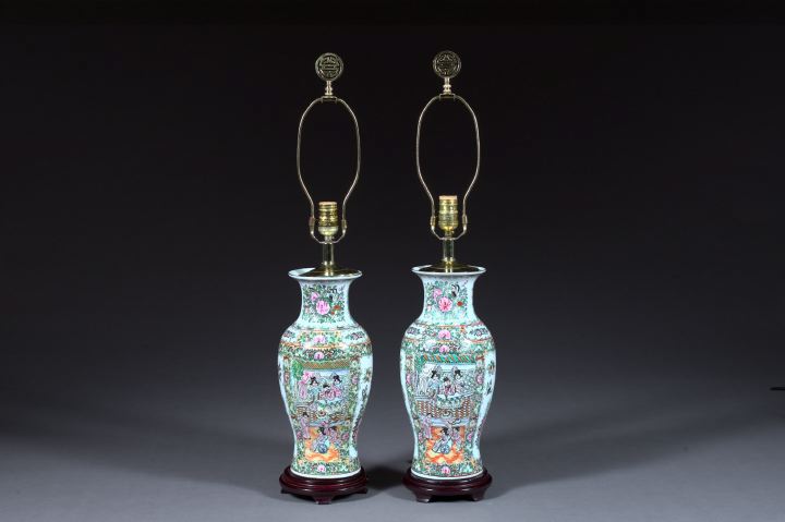 Appraisal: Pair of Chinese Export Rose Medallion Porcelain Vases first quarter