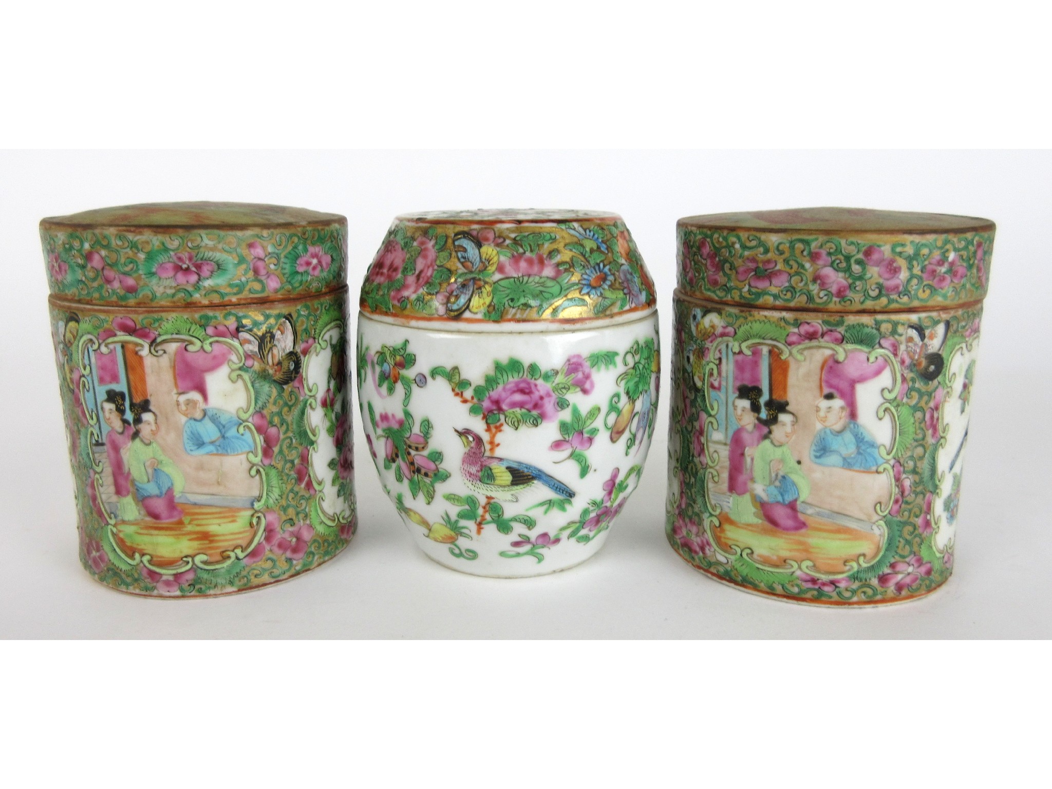 Appraisal: A pair of Cantonese famille rose powder jars and coverspainted