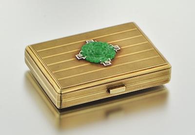 Appraisal: An Art Deco k Gold Jade and Diamond Box by