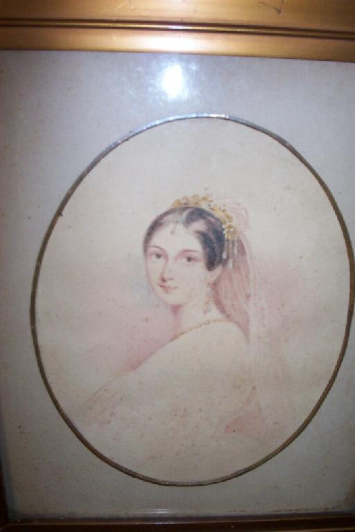 Appraisal: A th century watercolour portrait of oval form showing a