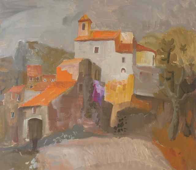 Appraisal: Daphne Fedarb - A continental hillside village signed gouache x