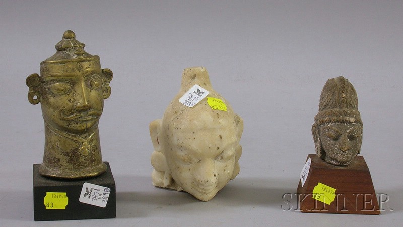 Appraisal: Two Stone and One Metal Figural Heads ht to in