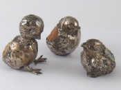 Appraisal: Three chick shaped silver pin cushions two by Sampson Morden